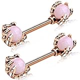 OUFER 14G Nipple Rings, 316L Surgical Steel Nipple Piercing Jewelry, 2PCS Pink Opals Surrounded by Dragon Claws Nipple Barbell Piercing Jewelry