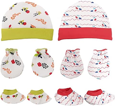 Babyhug 100% Cotton Cap Mitten Booties Set - Multicolour