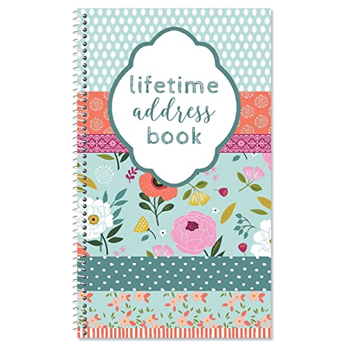Current Chic Blooms Address Book - 94 Pages; Small 5" x 8-1/2" Size for Purse or Office, Spiral Bound Soft Cover Organizer for Contacts, Addresses, Email, & Phone Numbers + 50 Replacement Stickers