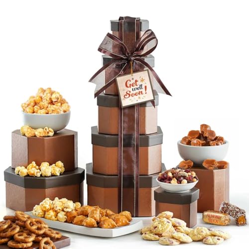 Broadway Basketeers Get Well Gift Basket Tower – Gourmet Care Package with Cookies,...