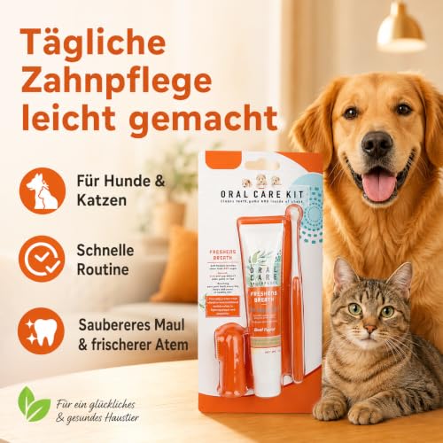 DENDAWEN Hunde Zahnpflege Set: Hundezahnpasta gegen Zahnstein und Mundgeruch, Zahncreme, Zahnpflege-Fingerling und Zahnbürste