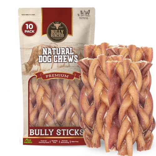 Bully Bunches All Natural (6 Standard - 10 Pack) Braided Bully Sticks - Odour Free Rawhide Free Chemical Free Safe Long Lasting Beef Dog Chews - Fully Digestible Treat for Small & Medium Dogs