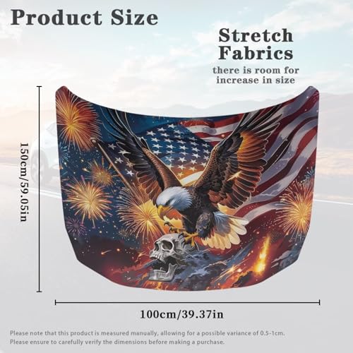 Image of Eagle Skull Hood Covers for Cars American Flag Car Front Hood Cover with Elastic Band 4th of July Car Bonnet Banner UV Resistance Engine Cover Auto Accessory Decoration