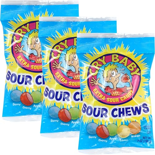 Cry Baby Sour Chews, 7 Ounce Bags (3 Pack), Sour Hard Candy