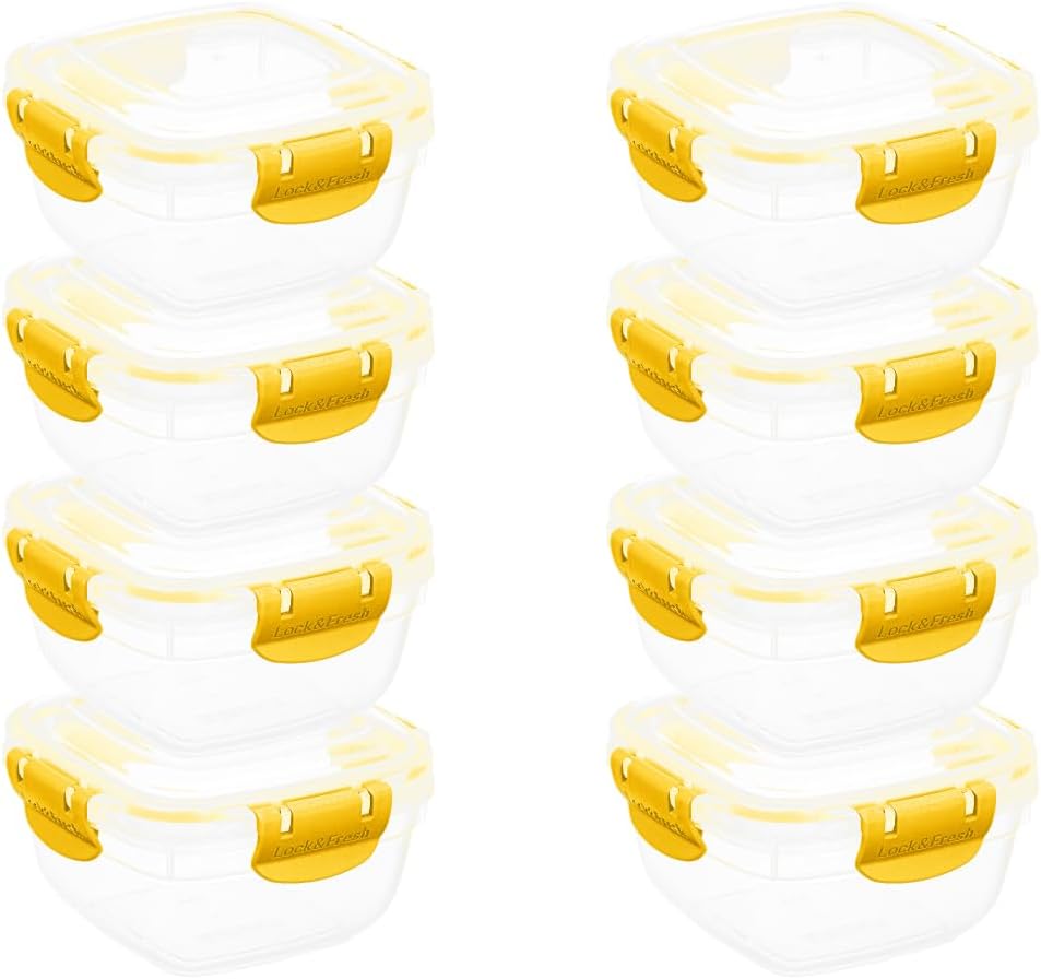 Superio Plastic Food Storage Containers with Airtight Lids, 8 Pack- 16 Oz, BPA Free, Leakproof, Stackable, Microwave, Dishwasher, Freezer Safe, Yellow
