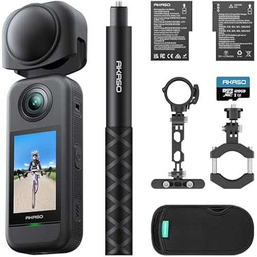 AKASO 360 Action Camera Cycling Combo - 5.7K 360 Video with 1/2" 48MP Sensors, 72MP 360 Photo, 360-SuperSmooth, Invisible Selfie Stick, 360° Horizon Lock, AI Tracking with 256GB MicroSD Card