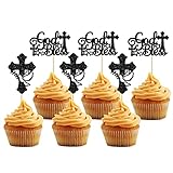 36 Stück Gott Segen und Kreuz Cupcake Topper mit Taube Glitzer Erstkommunion Taufe Cupcake Picks Dekorationen für christliche Taufe Thema Jungen Mädchen Geburtstag Party Supplies schwarz