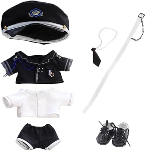 niannyyhouse Ropa de muñeca de 7.9 in, sombrero, camisa y pantalones, zapatos con cinturón de corbata, uniformes blancos y negros, accesorios de