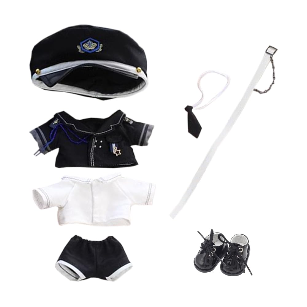 BOXOB Plüschpuppen Kleidung Set – 5-teilig, Für 15–17 Cm Puppen, Inkl. Pullover, Rock, Hut, Flasche & Schuhe