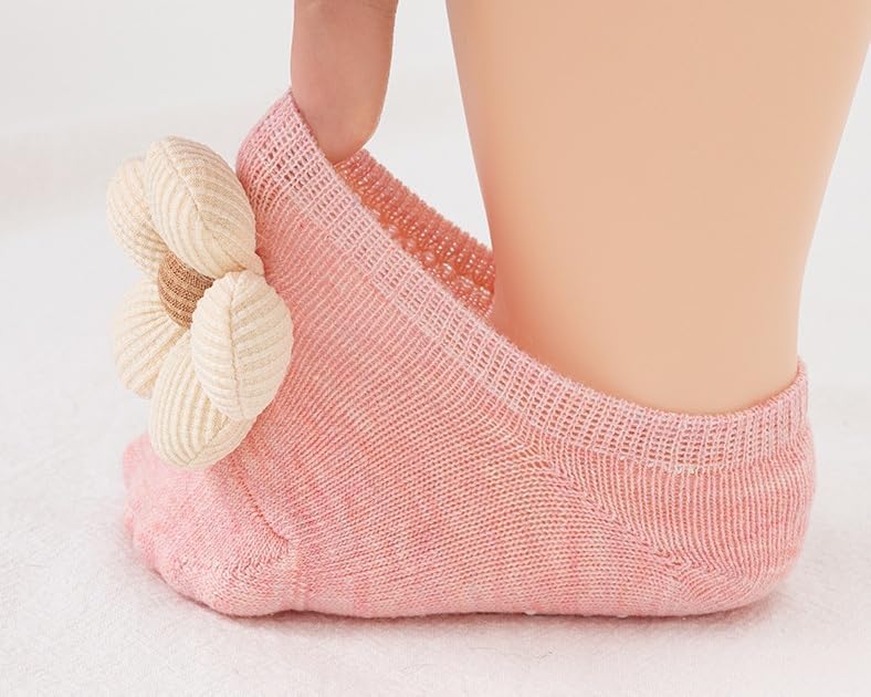 4 pairs Baby Girls Socks Flower Sock Non-Slip Grips for Babies Toddler Princess Low Cut Ankle Socks for Newborns Spring Autumn Breathable Thin Kid