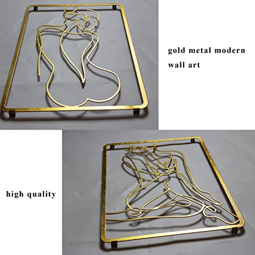 Newvees Metal Wall Art Decor For Bedroom Room Home, Gold Accent Decor, 18 Inch Large Modern Abstract Female Minimalist Decor With Unique Gold Foil Surface Painting, Metal One Line Wall Art #TOP2