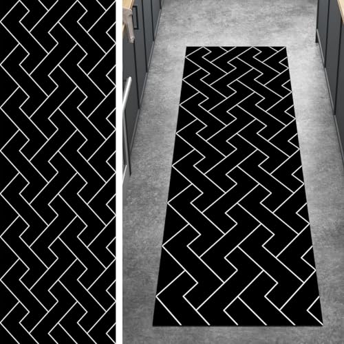 Alfombra de pasillo de rayas negras con tamaño personalizable 2