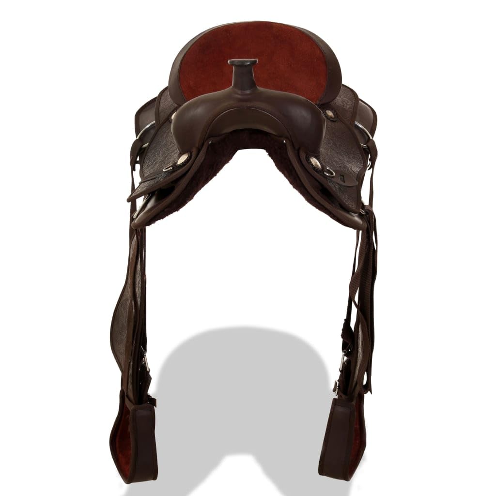 Sella Western Testiera e Pettorale in Vera Pelle 17" Marrone,Articoli sportivi,Ricreazione all'aperto,Equitazione,Finimenti per cavalli,Selle-91349