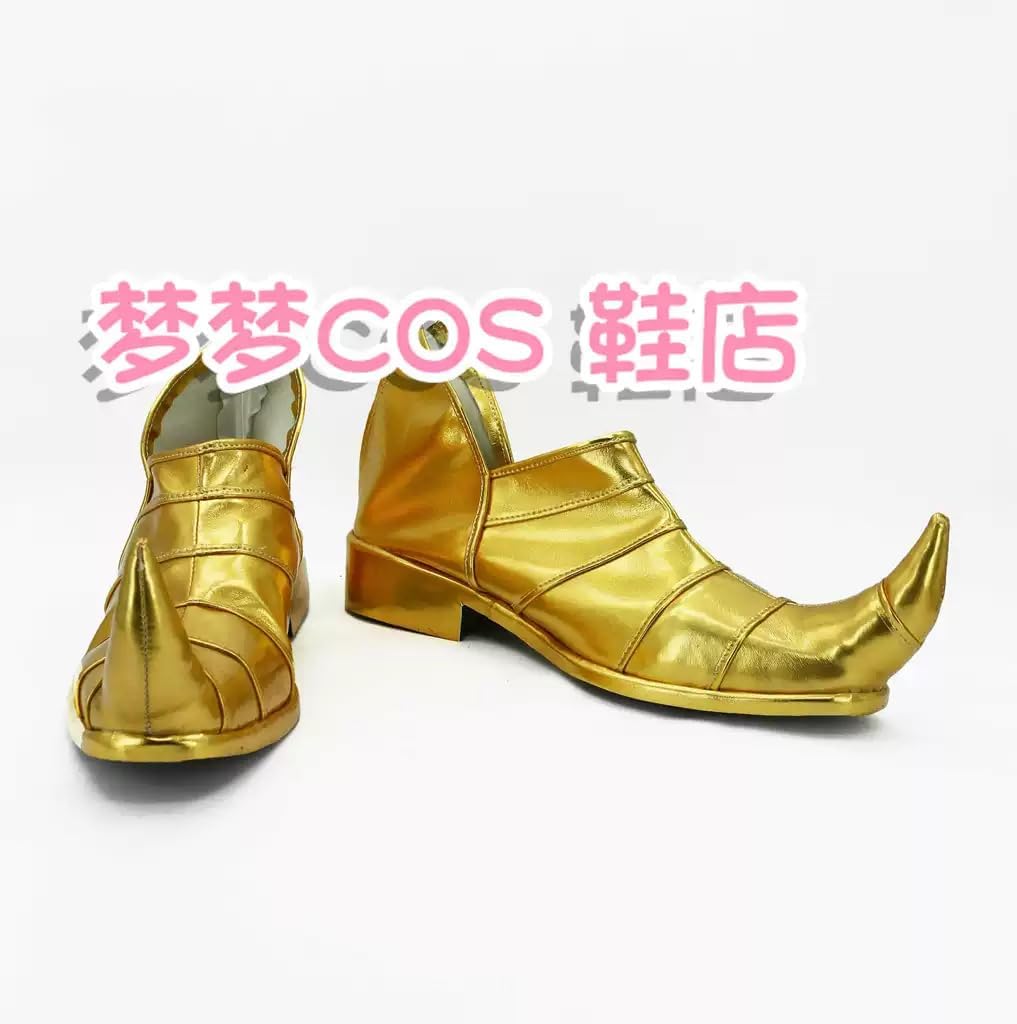 Gold Metallic Anime Cosplay Shoes with Pointed Toe & Low Block Heels Men Women Role Play Footwear for Halloween Costumes