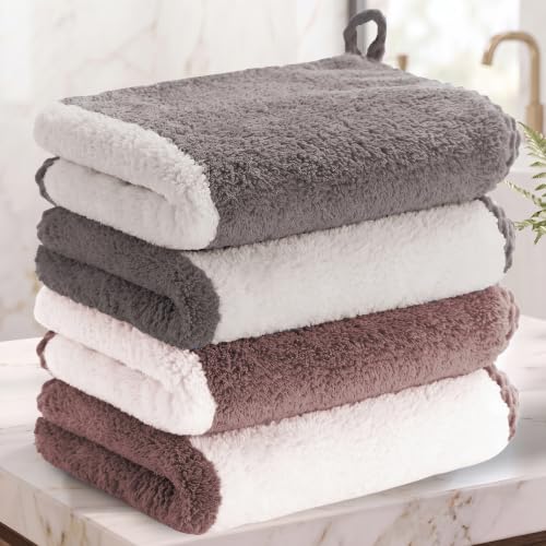 Image of Story@Home 500 GSM Microfiber Hand Towel Set of 4 | Super Soft Color Blocked Face Towel | 60 x 40 cm | Grey & Dusty Rose | Sensitive Skin Friendly Face Towels for Gym, Travel, Sports, Bathroom