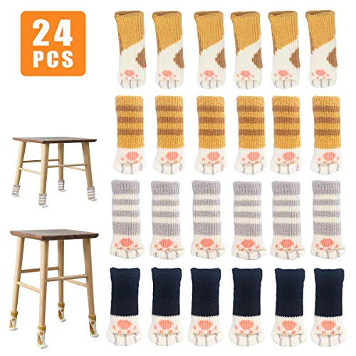 NaCot 24 PCS Chair Leg Socks High Elastic Floor Protectors Antidérapant Chair Leg Feet Socks Covers 4 Different Cute Cat Paws Patterns Chair Leg Socks Fit Sirth 2.3-7.1-inch