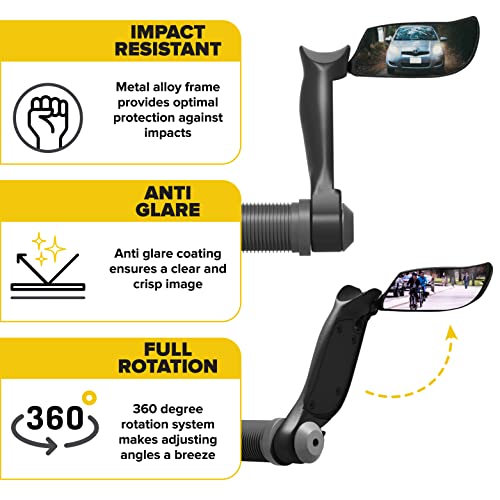 Ultraverse Bike Handlebar Mirror Set, 360 Degree Adjustable Bicycle Mirrors, Rearview And Sideview Mirror And Clycling Bar Ends Function For Men, Women And Kids - Black #TOP4