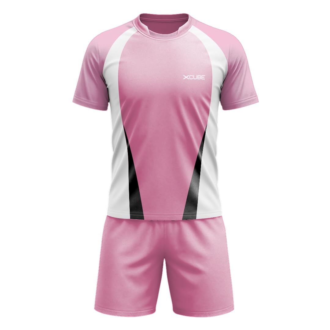 Athletic Jersey Set, Pink and White Sports Uniform, Short Sleeve T-Shirt with Shorts, Unisex Gym and Sportswear-image-27