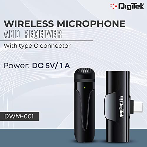 Image of Digitek DWM-001 Wireless Microphone & Receiver with Type C, Compatible for Noise Cancellation Mic Su