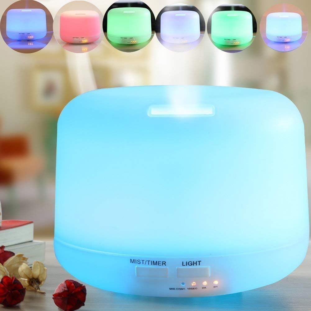 Ohala 300ml Aromatherapy Essential Oil Diffuser Ultrasonic Air Humidifier with 4 Timer Settings 7 LED Color Changing LED Lamps, 6-10 Hours Continous Mist Mode Running - AUTO shut off