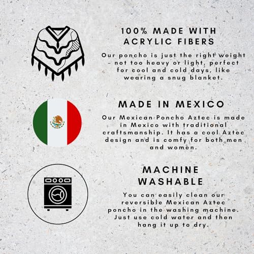 Mexican Poncho Aztec for Men & Women | Reversible Cobija Blanket for Fiesta, Outdoor, Hiking, & Camping3