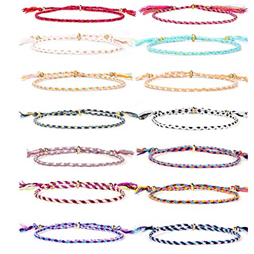 GOODCHANCEUK - 14 pulseras de colores amistad, hechas a mano, pulsera trenzada ajustable, cuerda de amistad, para mujeres, adolescentes, niñas, conjunto 2