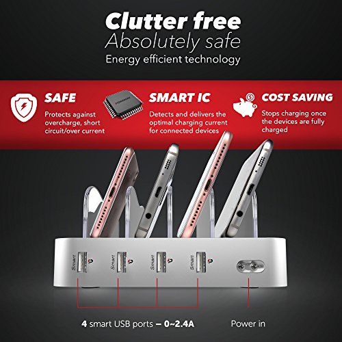 image for Poweroni 4 Port USB Charging Station - Fast Charging Dock for Multiple