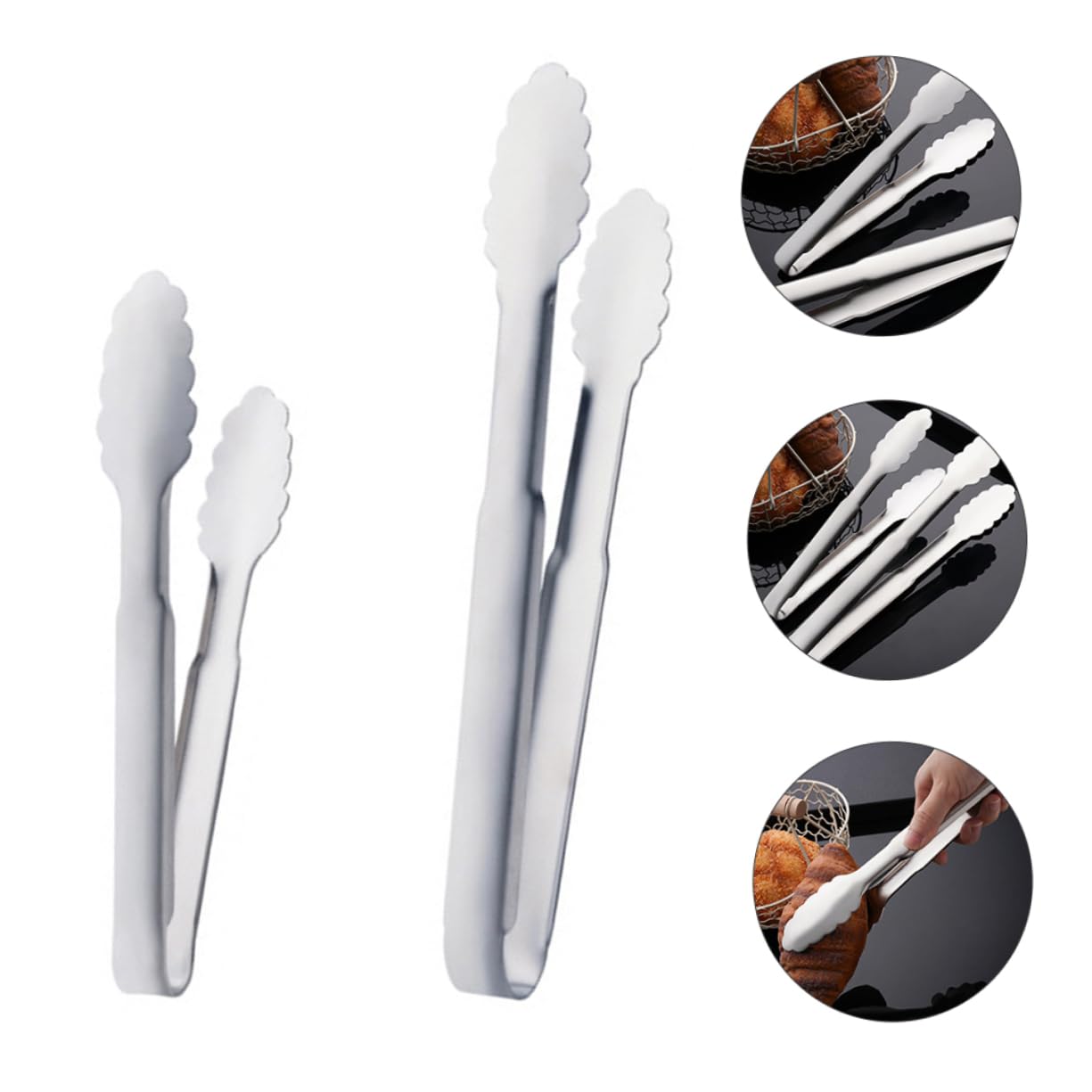 LALADEFIEE 2Pcs Stainless Steel Food Clamps Heavy Duty Bread Barbecue Clips Kitchen Tongs for Grilling Cooking and Serving