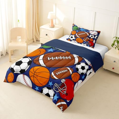Image of Feelyou Football Comforter Set All Season Basketball Sports Bedding Set with 1 Pillow Cases Baseball Gaming Microfiber Kids Twin Bedclothes Bedroom Decor Duvet Quilt Breathable Soft Lightweight