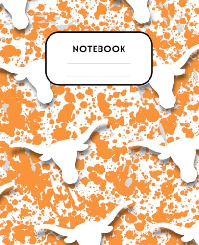 Longhorn Splatter Paint Themed Composition Notebook: 120 Pages, Wide Ruled, 7.5"x9.25" - Composition Size, Matte Cover