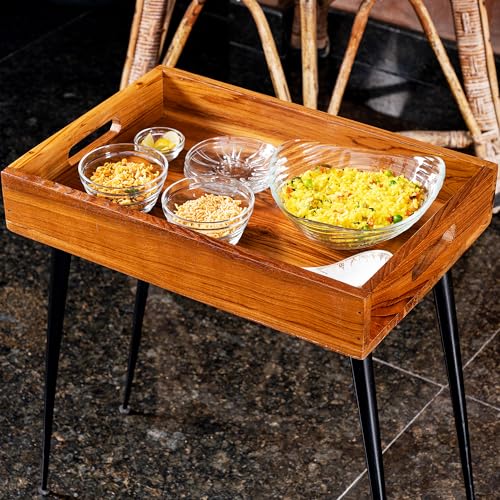 Image of Trayva Table | Solid Mango Wood Tray Table with Iron Legs - Multipurpose Bedside & End Table for Living Room | Handcrafted Accent Furniture