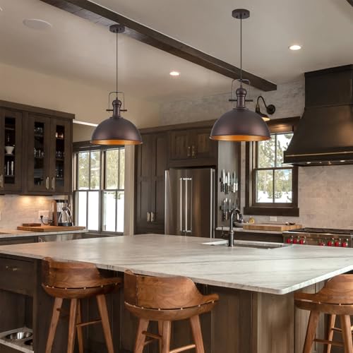 Image of 12 Inch ORB Farmhouse Pendant Lights for Kitchen Island 3 Pack | ETL Certificate, Easy to Install,Adjustable Height Cord,Vintage Industrial Dome Hanging Light Fixtures