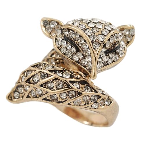 Bague renard plaqué or strass taille 8 bijou animalier femme Avalaya