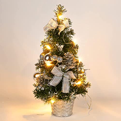 CUDU Weihnachtsbaum Klein 40cm Künstlich Tannenbaum Christbaum mit Beleuchtung Small Weihnachtsbäume Mini Christmas Trees Für Haus Esstisch Büro Ferien Party Weihnachten Deko (Silber) Cover