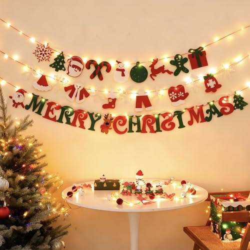 Merry Christmas Banner with Lights,DIY Hanging Decor for Christmas...