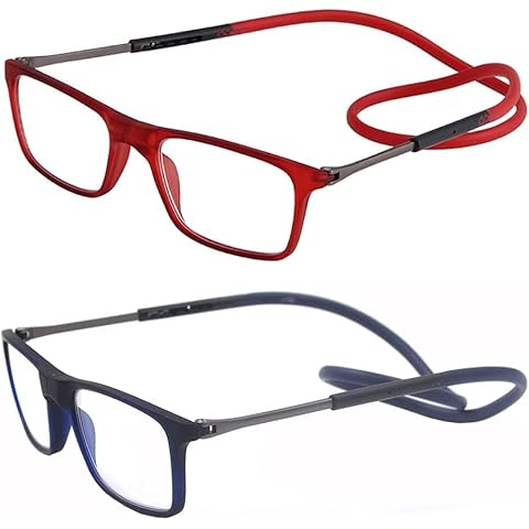 SUNNEE 2 Pack Reading Glasses, Magnetic Adjustable Neck Hanging with Adjustable Temple for Unisex, black and gray, 2.5X Cover