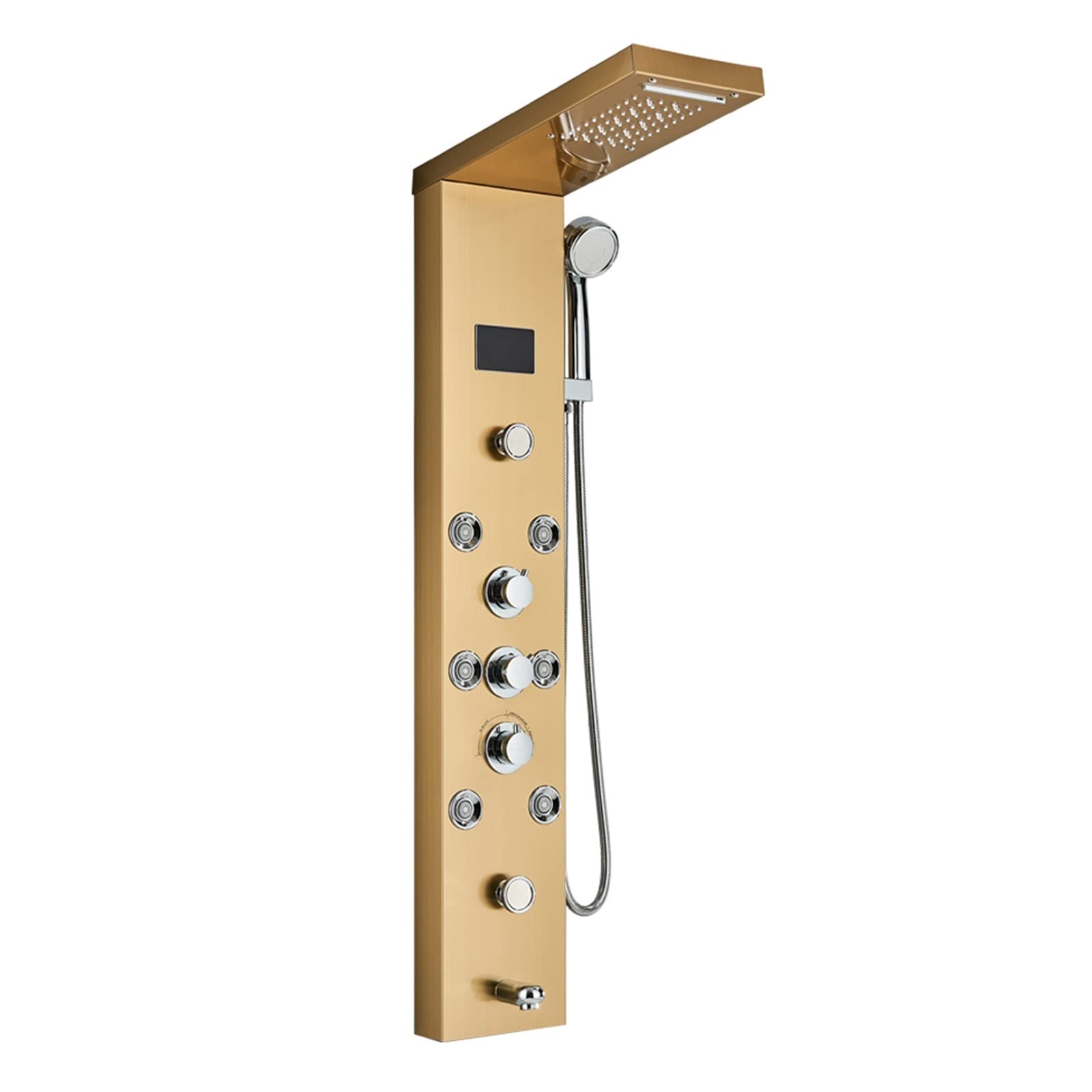 Soywim 8009 Golden Shower System, Led Shower Panel Bath Faucet Temperature Digital Display Tub Body Massage System Jets Tower Column(8009 Golden)