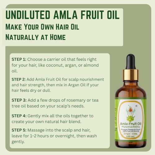 Image of KUNJ Amla Fruit Hair Oil (Phyllanthus emblica) 100ml - 100% Pure & Natural Cold Pressed Undiluted Therapeutic Grade for Hair Growth, Premature Grey Hair, Scalp Nourishment & Hair Fall Control