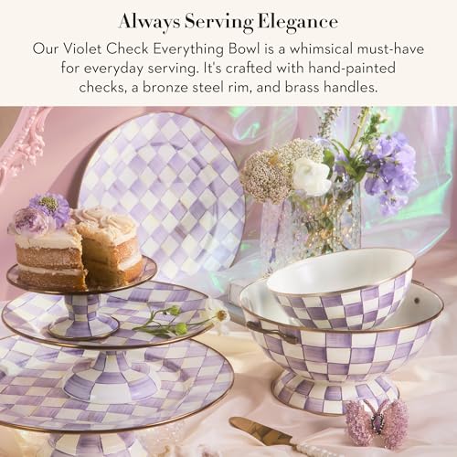 MACKENZIE-CHILDS Enamel Everything Bowl, Decorative Serving Bowl with Handles, 26-Cup Capacity, Purple-and-White Violet Check by MACKENZIE-CHILDS - Image 2