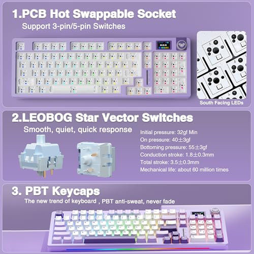 Image of AULA S98 Pro Wireless Mechanical Keyboard with Screen & Knob, Tri-Mode Creamy Keyboard with Number Pad, Pre-lubed Linear Switches, Hot Swappable RGB Backlit Computer Gaming Keyboards for PC /Laptop