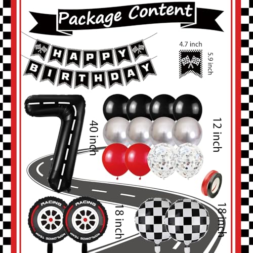 Race Car Birthday Party Decorations, with 40 Inch Racetrack Black Number 7 Balloon, Happy Birthday Banner and Foil Tire Balloon for 7th Racing Theme Birthday Party Decor by Chlororixia - Used condition - Image 7