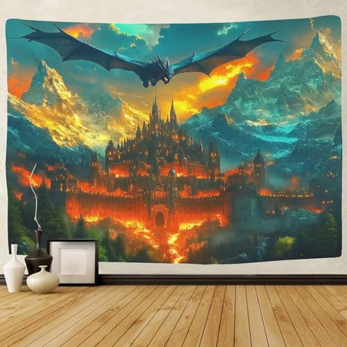 Tenture 3D dragon du mal pour déco salon et chambre adolescent grand format 180x230cm