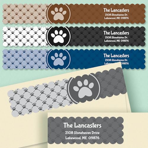 Colorful Images Paw Prints Connect Return Address Mailing Labels, Personalize with Name & Addresses, Set of 144 Self Adhesive, Easy Peel Flat Label Sheets, 7” x 1”, 4 Pet Designs