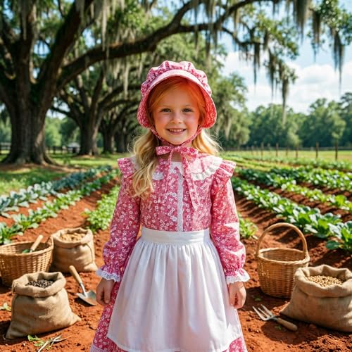 Disfraz colonial floral para niñas 10-12 años miniatura 5