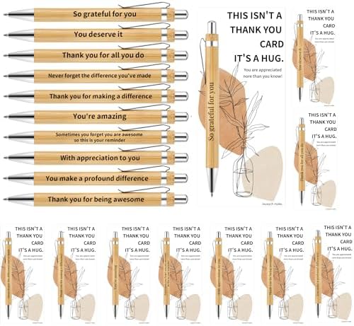 10 Count Thank You Bamboo Pens with Appreciation Cards Motivational Quote Ballpoint Pen Bookmark Gifts for Teacher Colleague Team Office Coworker Employee (Appreciation) image 4
