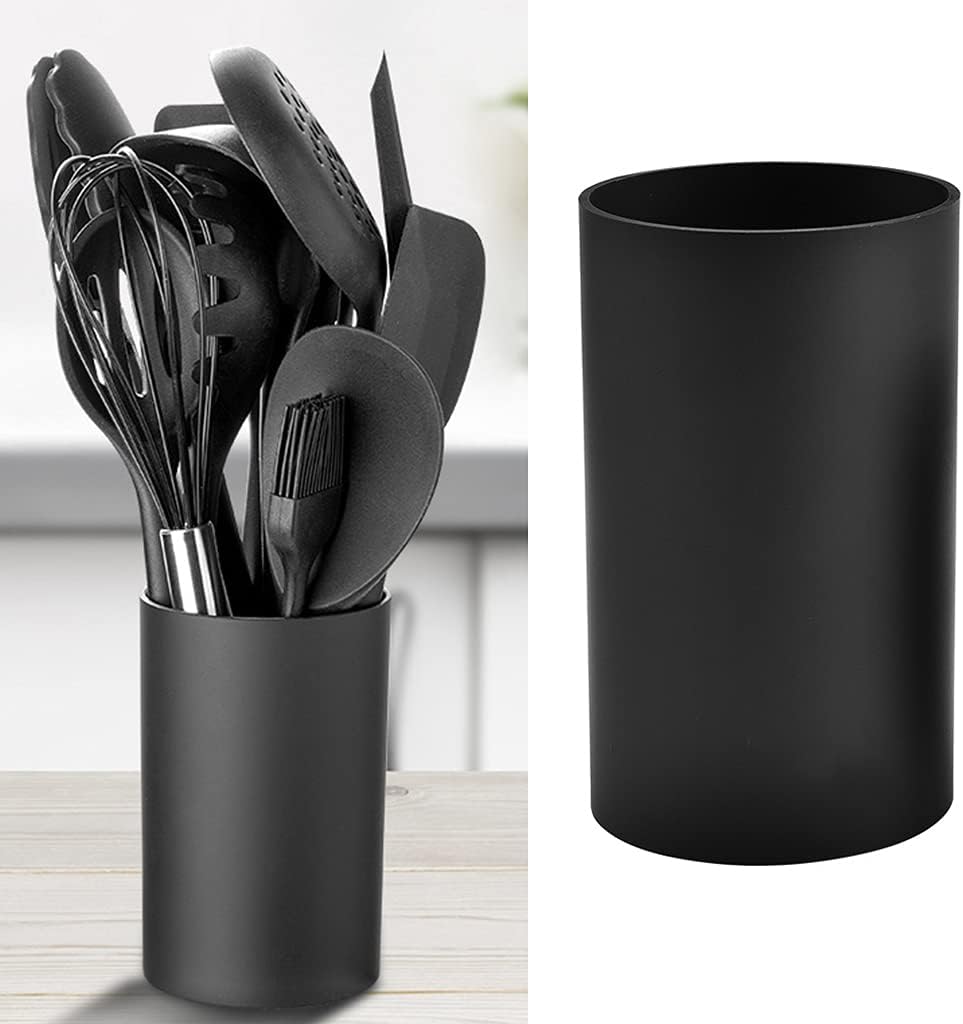 Kitchen Utensil Holder Black Plastic Cylinder Storage Tableware Drying Canister, Small
