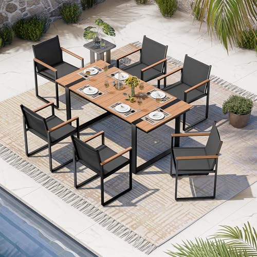 Oasbira Outdoor Dining Set, Patio Table and Chairs Set, 7 Piece HDPS + Aluminum Patio Furniture Set...