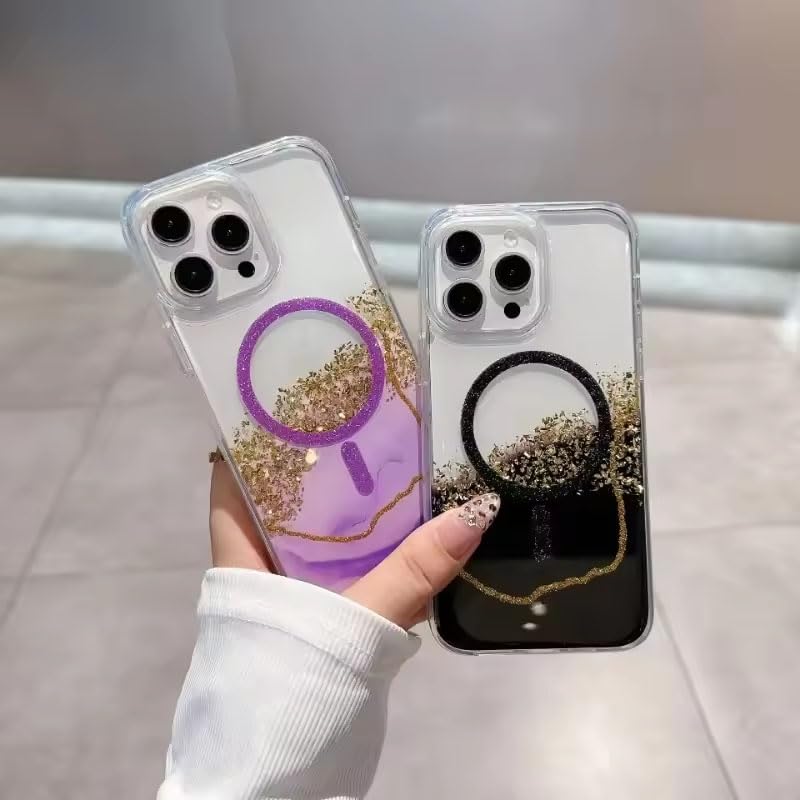 Image of mobistyle Compatible with iPhone 13 Pro | Magentic Glitter Gradian Elegant | Camera Lens Protection Back Cover Case for Women Girls iPhone 13 Pro (Black)