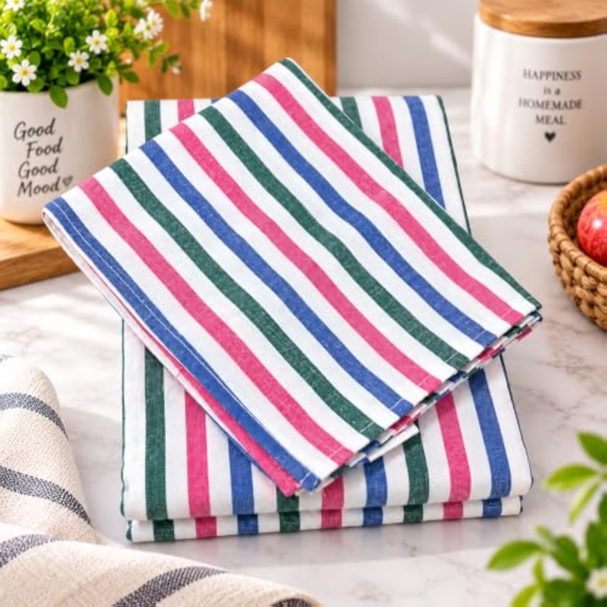 Multicolor Striped Cotton Towel Set, Soft Absorbent Hand Towels