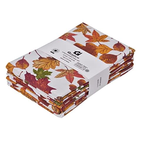 Gratico Harvest Kitchen Towels Harvest Leaf Print Multi Color Premium Quality 100% Cotton Dish Towels Mitered Corners (Size: 20X30 Inch) Highly Absorbent Bar Towels & Tea Towels - (Set of 6) Cover